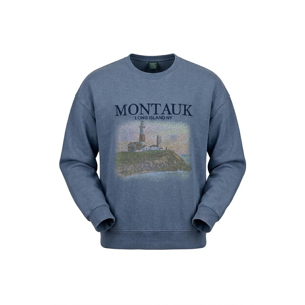 Wild Fable Montauk Long Island NY Lighthouse Sweatshirt Women's L Blue Graphic